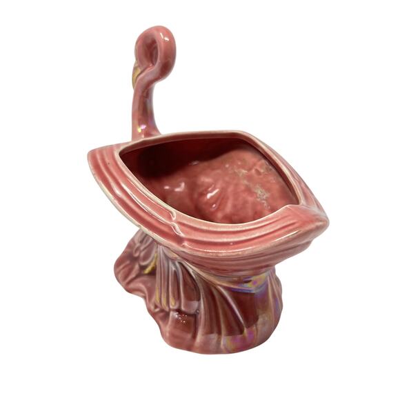 Vintage Mid Century Pink Luster Ceramic Flamingo Planter Pot Jardeniere McCoy ? - Picture 6 of 11
